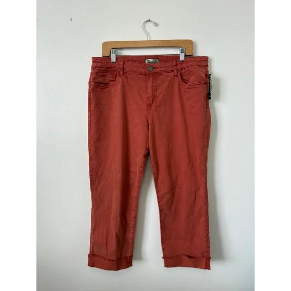 KUT From the Kloth Amy Crop Straight Leg Roll-Up Jeans – Burnt Orange – Size 16 - Picture 2 of 7